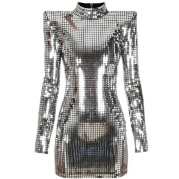 BALMAIN MIRRORED MINI DRESS SIZE M/L US, 42 FR NEW - Picture 11 of 15